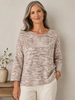 Pure Jill Knit Crewneck Sweater in Cream/Tan and White. Size Small.Oversized